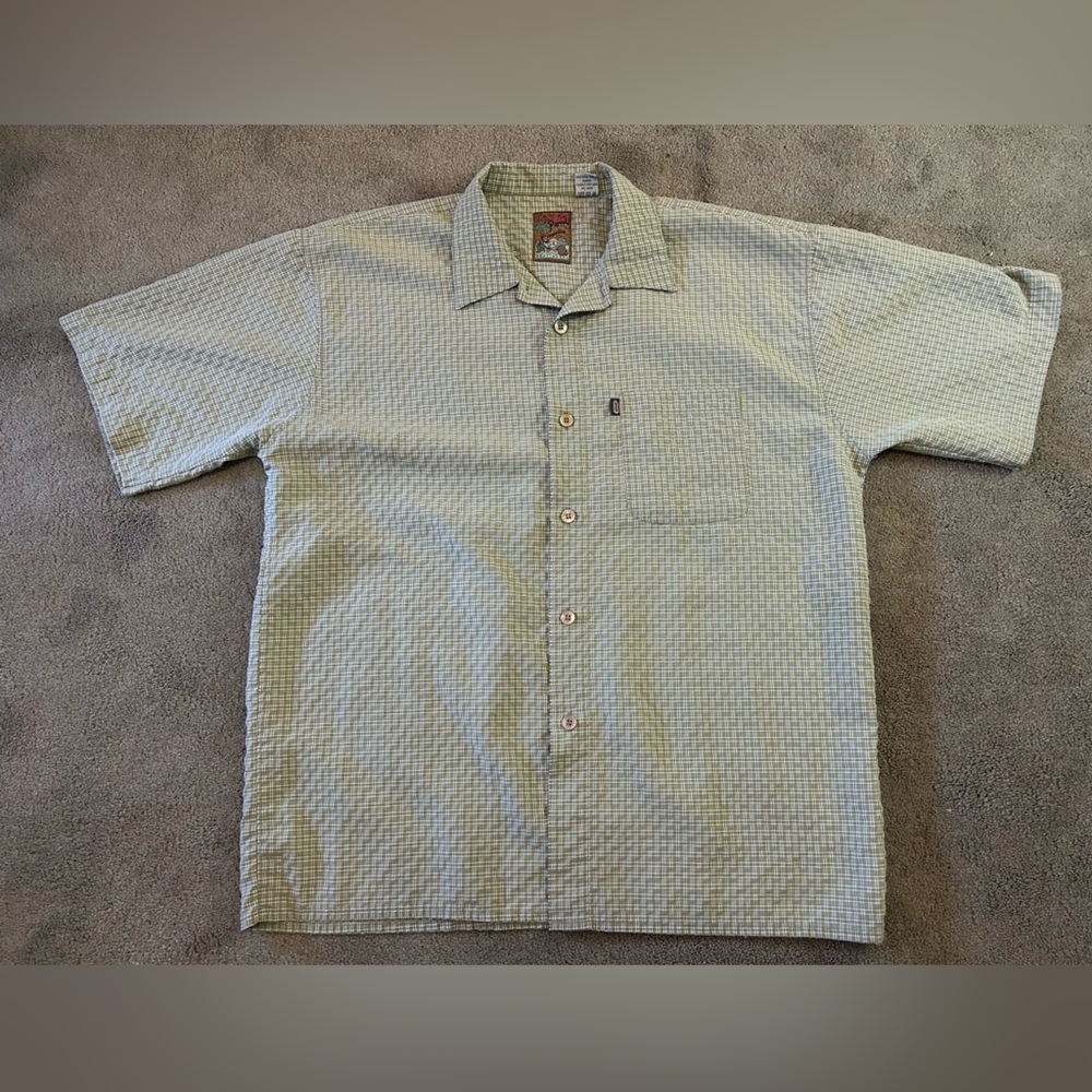 Vtg Pineapple Collection Green Short Sleeve Plaid Button Down Shirt Adult Large